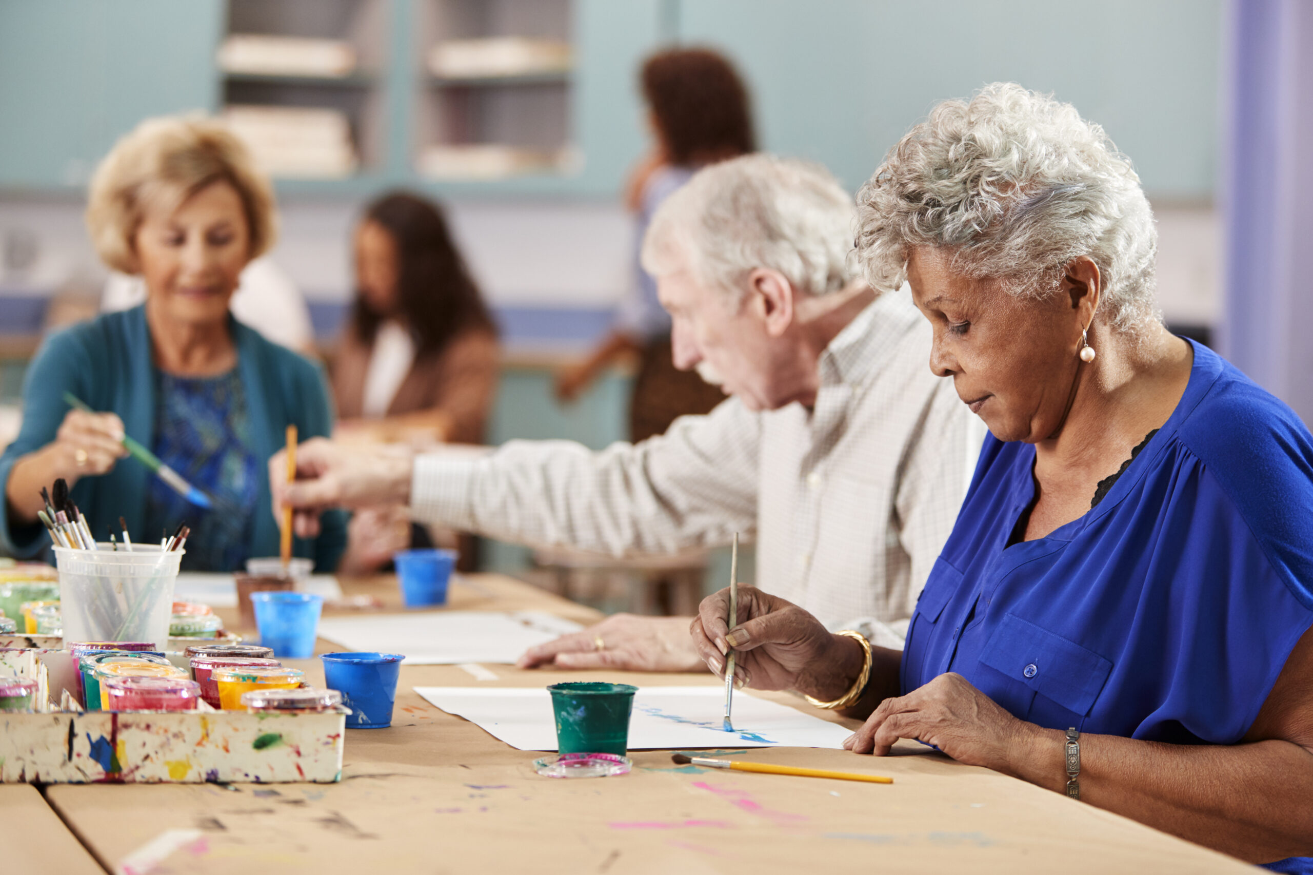 Residents in an art class